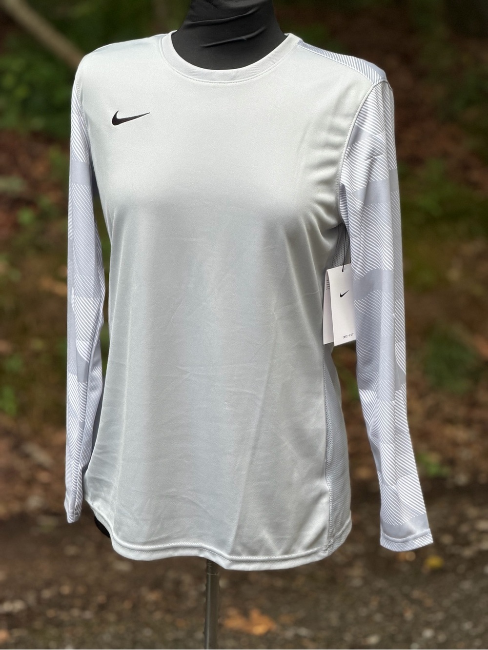 Nike Long-Sleeve Performance Crew in White with Black Swoosh